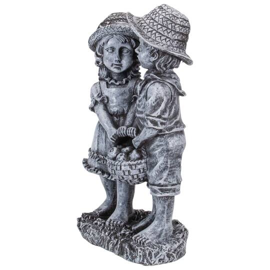 13" Boy & Girl Apple Picking Outdoor Garden Statue
